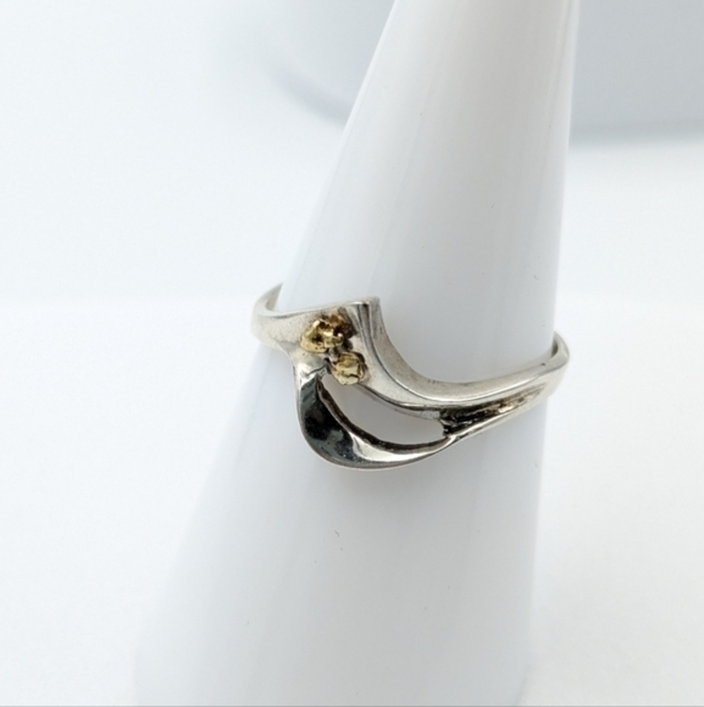 925 sterling silver and gold nugget wavy ring